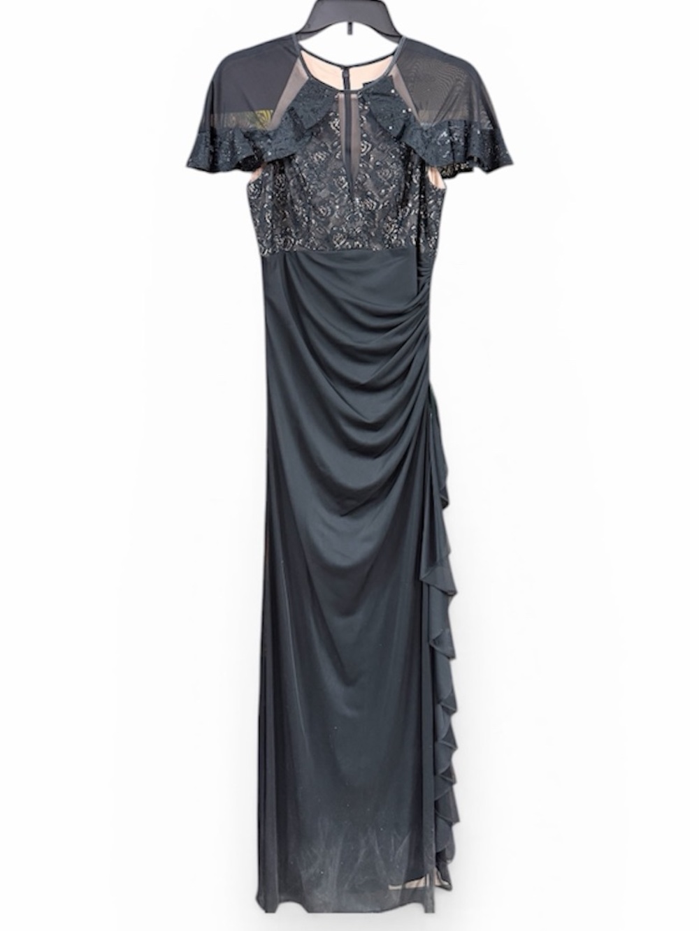 BA Nites Sheer Matte Jersey Gown with Short Lace Sleeves Size 4 - Picture 6 of 9
